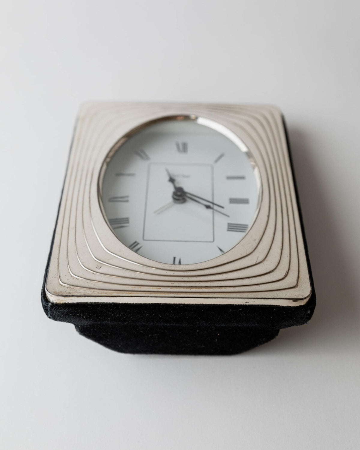 Vintage 1960s Silver Plated Desk Clock by Del Conte Italy, Rectangular Case with Oval Clock Face, Mid Century Design, Elegant Gift Idea — additional view
