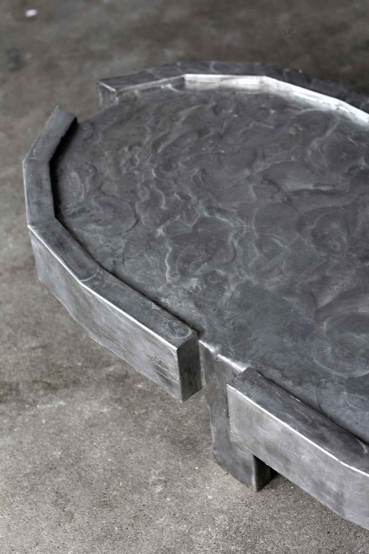 Splav Tin Table (bigger) — back view highlighting textured metal surface