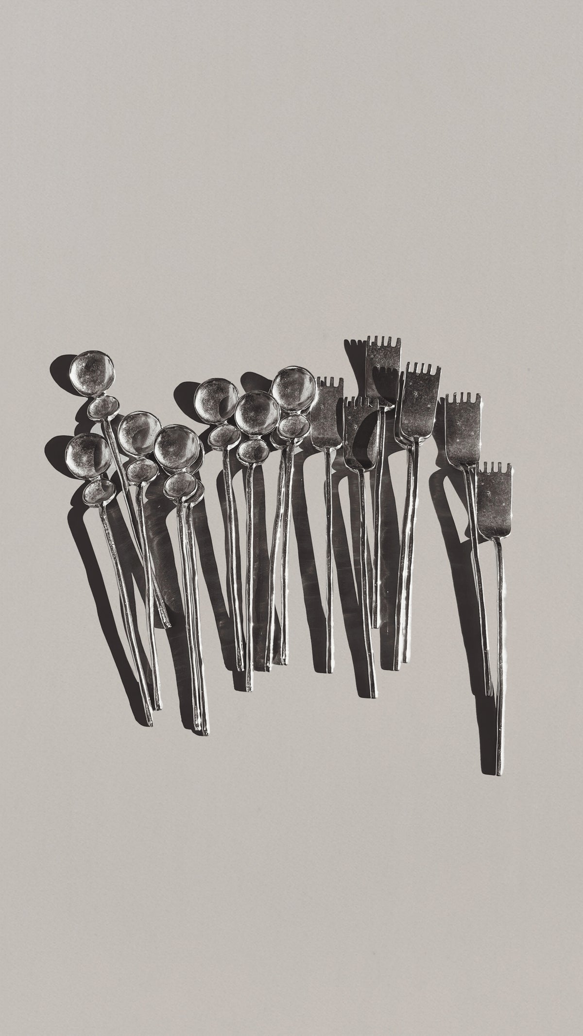 Overhead view of Artifact tea cutlery set with spoons and forks