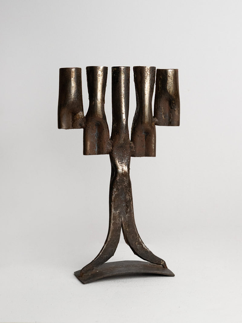 Tree-Form Brutalist Candelabra in Welded Iron, Five Arms, 1960s–1970s by Studio Ecubed | The Oblist