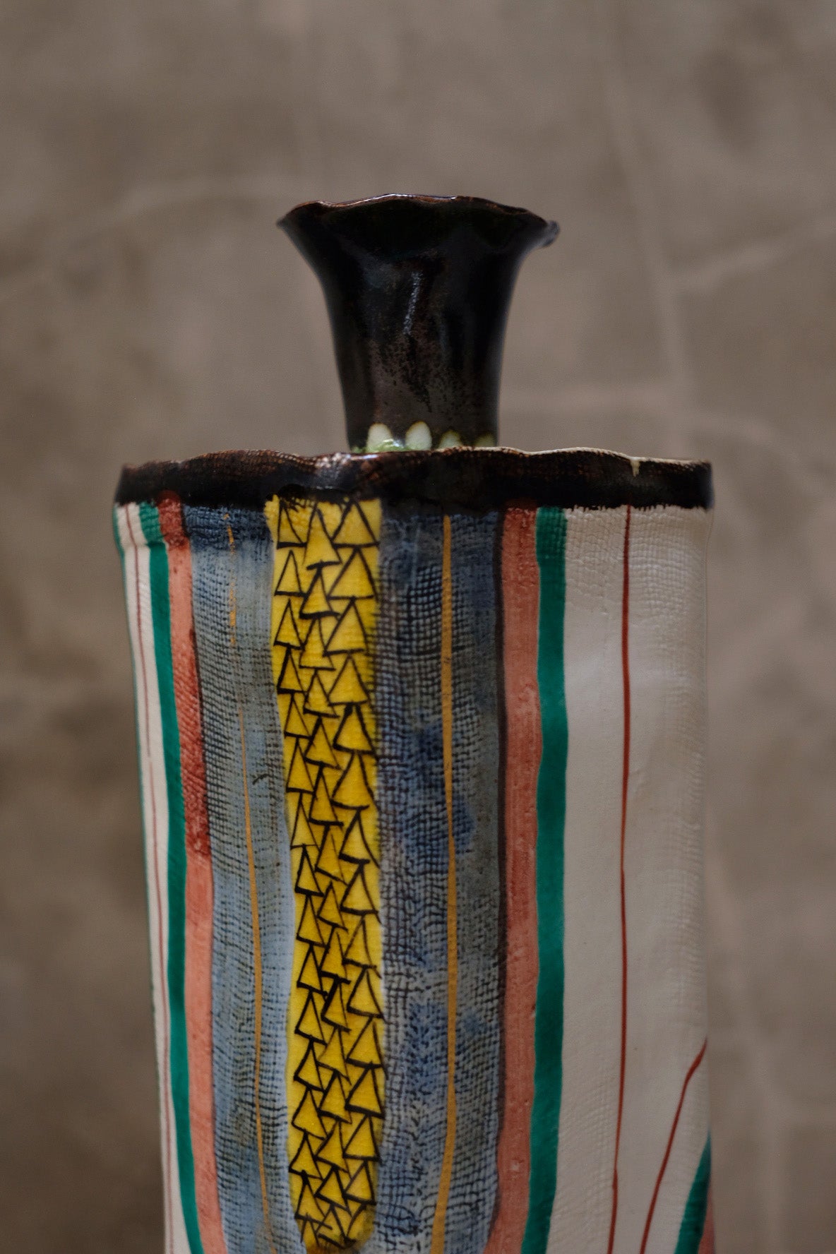 Japanese Folk Art Ceramic Vase, Mid Century — detail view