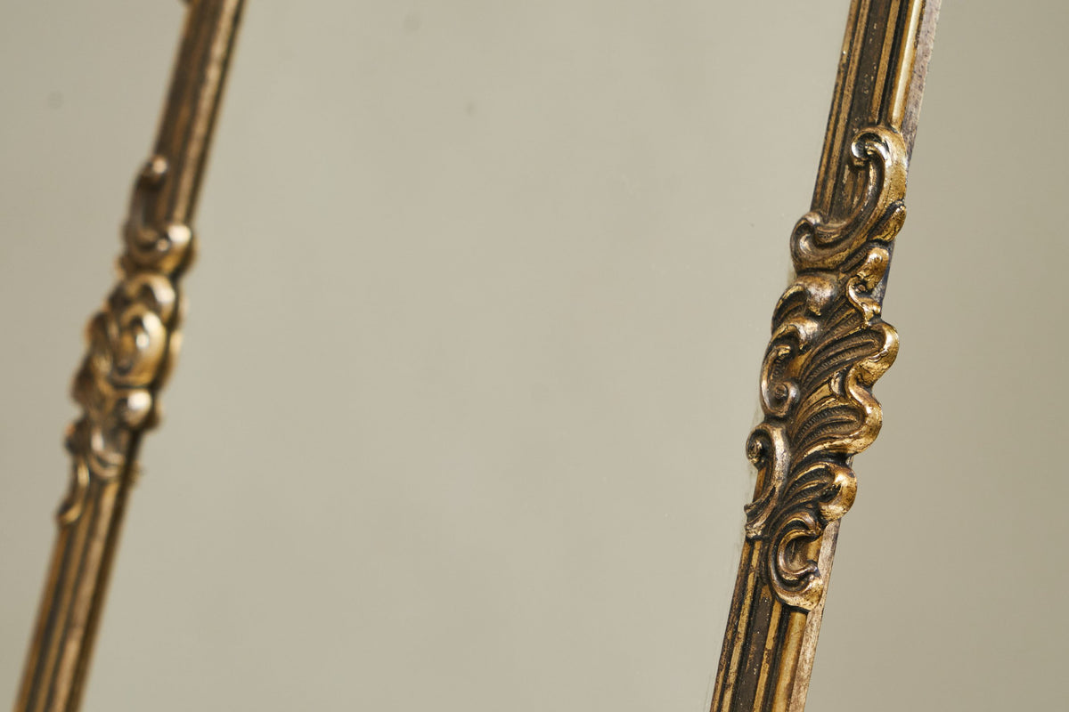 Ornate Italian Table Mirror in Patinated Silver Plated Brass, Mid 20th Century — alternate view
