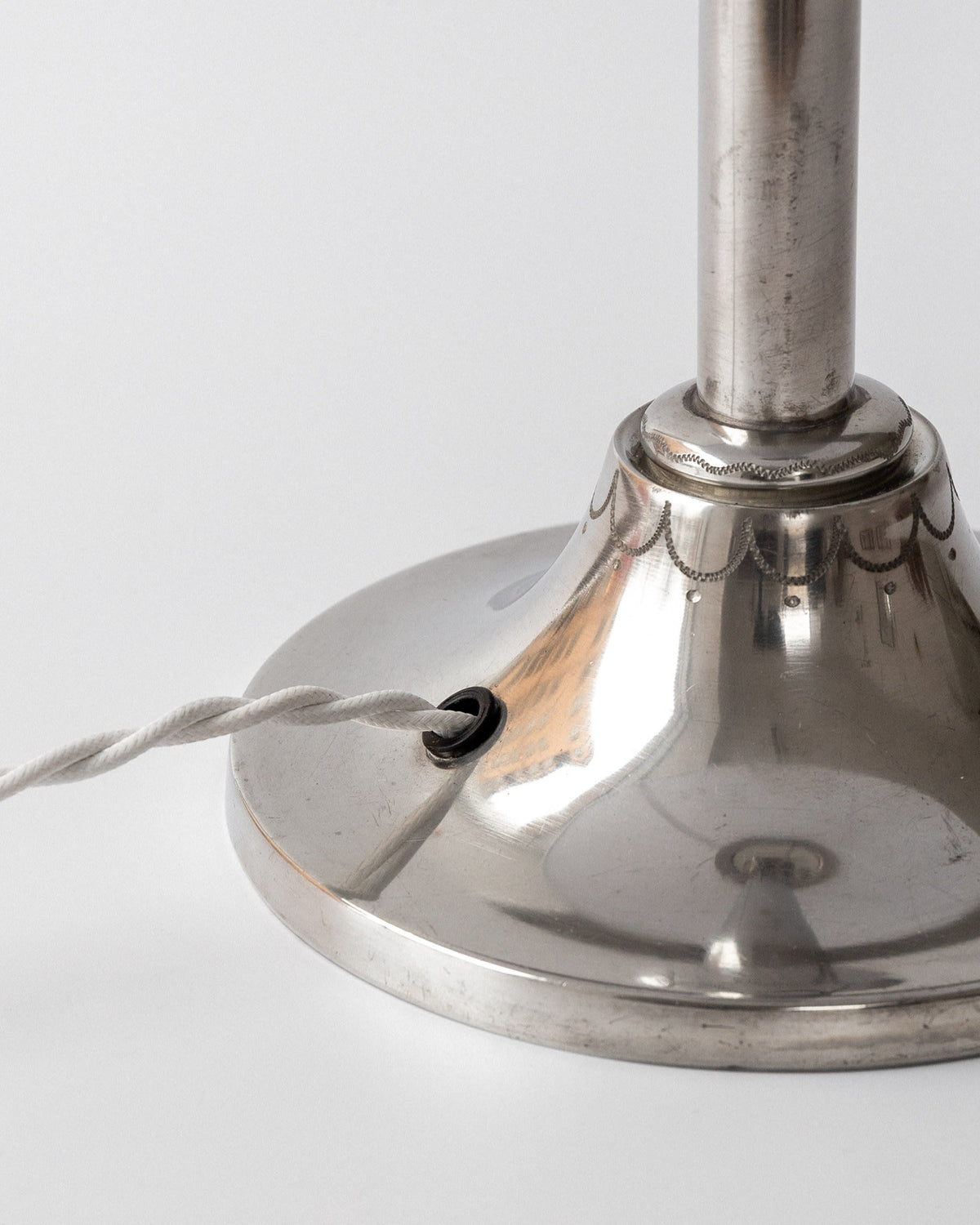 Art Deco Pewter Table Lamp by Celestine Andersson, 1930, Sweden — back view of polished pewter base with cord