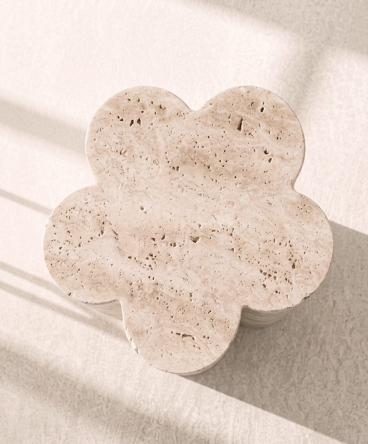 Barvinok Travertine Side Table in Stone, Floral Design,Ukraine — lifestyle setting