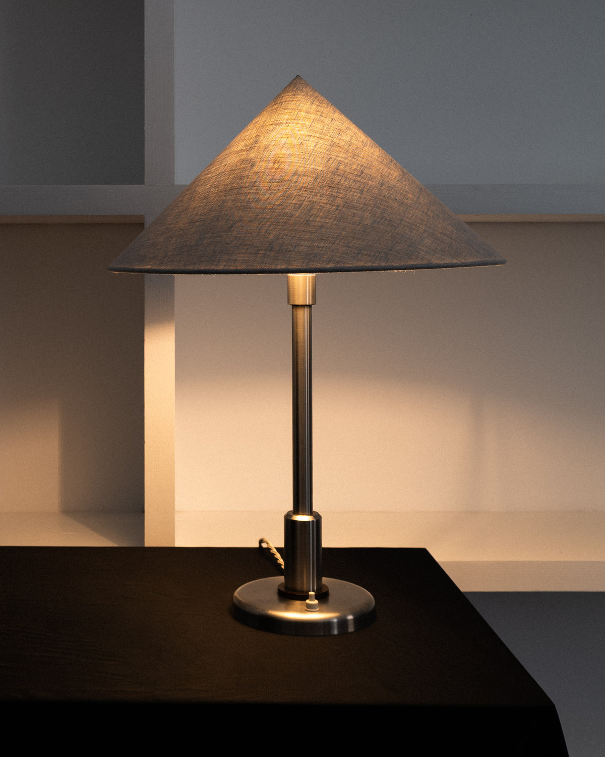 Danish Art Deco Satin Chrome Table Lamp — detail view