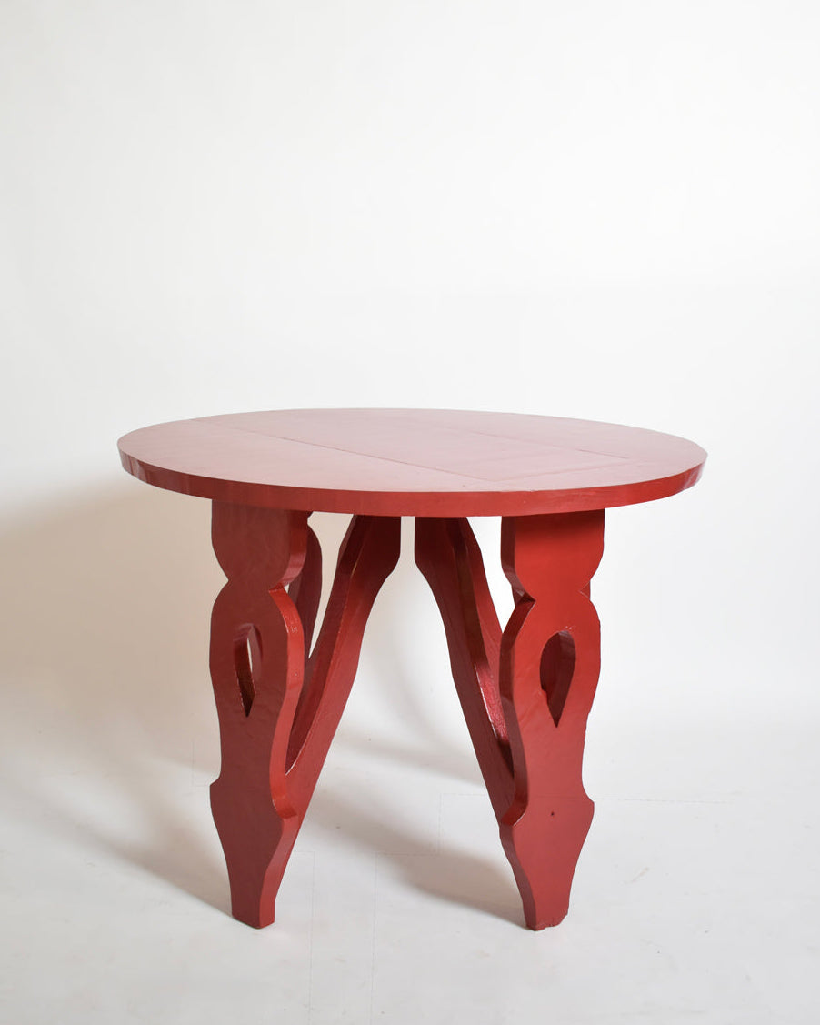 Burgundy Red Rustic Round Table, 1920s by Barracuda Interiors | The Oblist