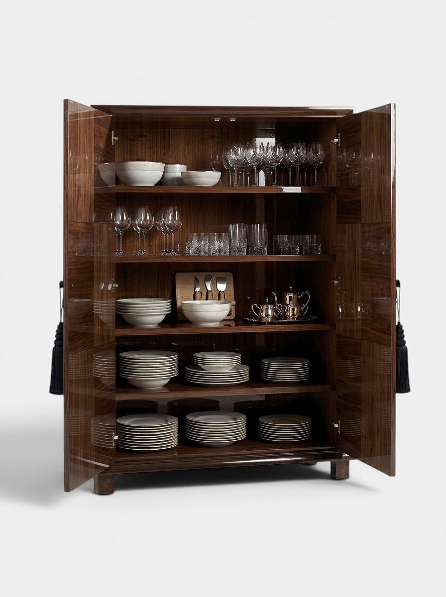 Emilie Dark Burl Wood Storage — side angle