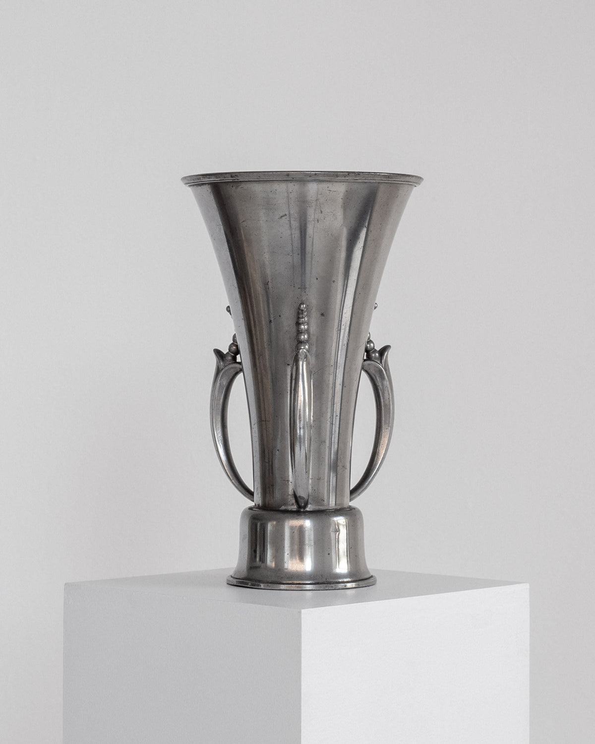 Art Deco pewter vase with curved handles by Ystad Metall