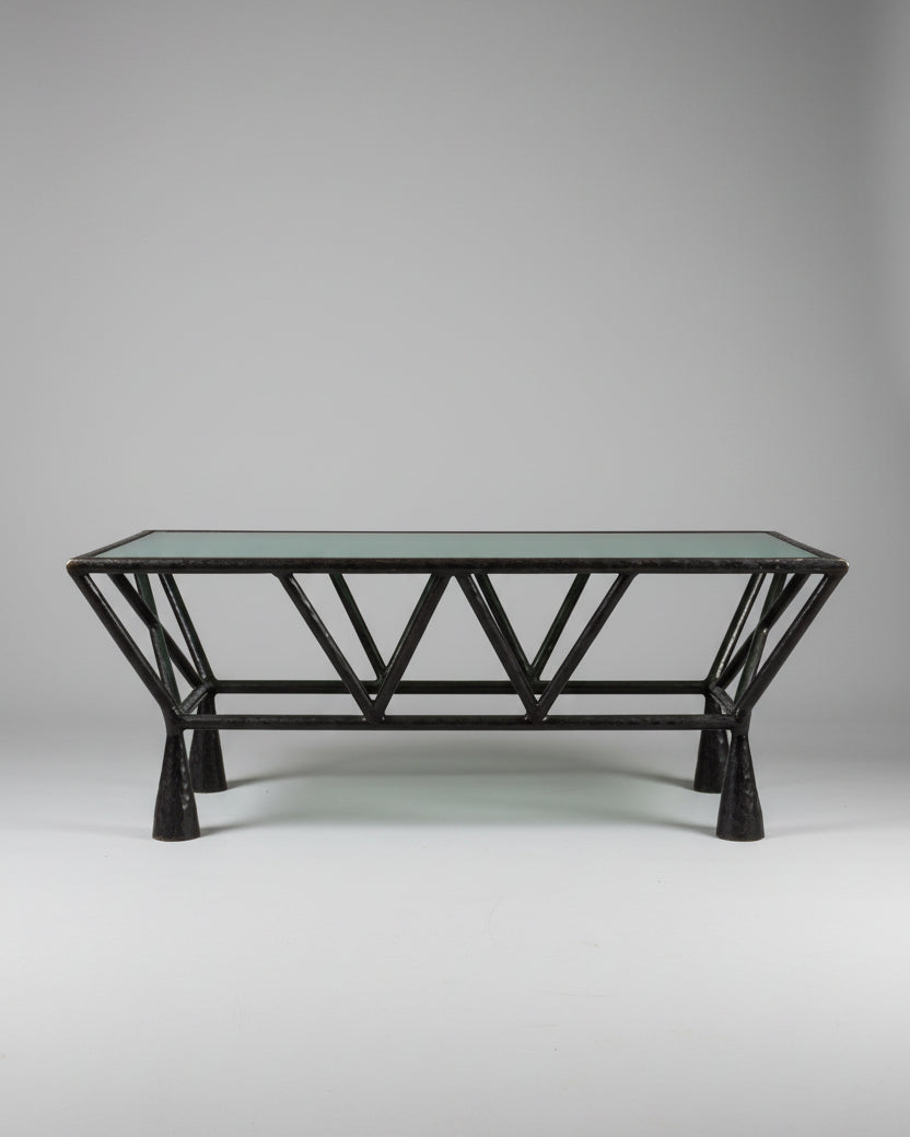 Zebra Coffee Table by Galerie Vauvart | The Oblist — black metal frame, glass top