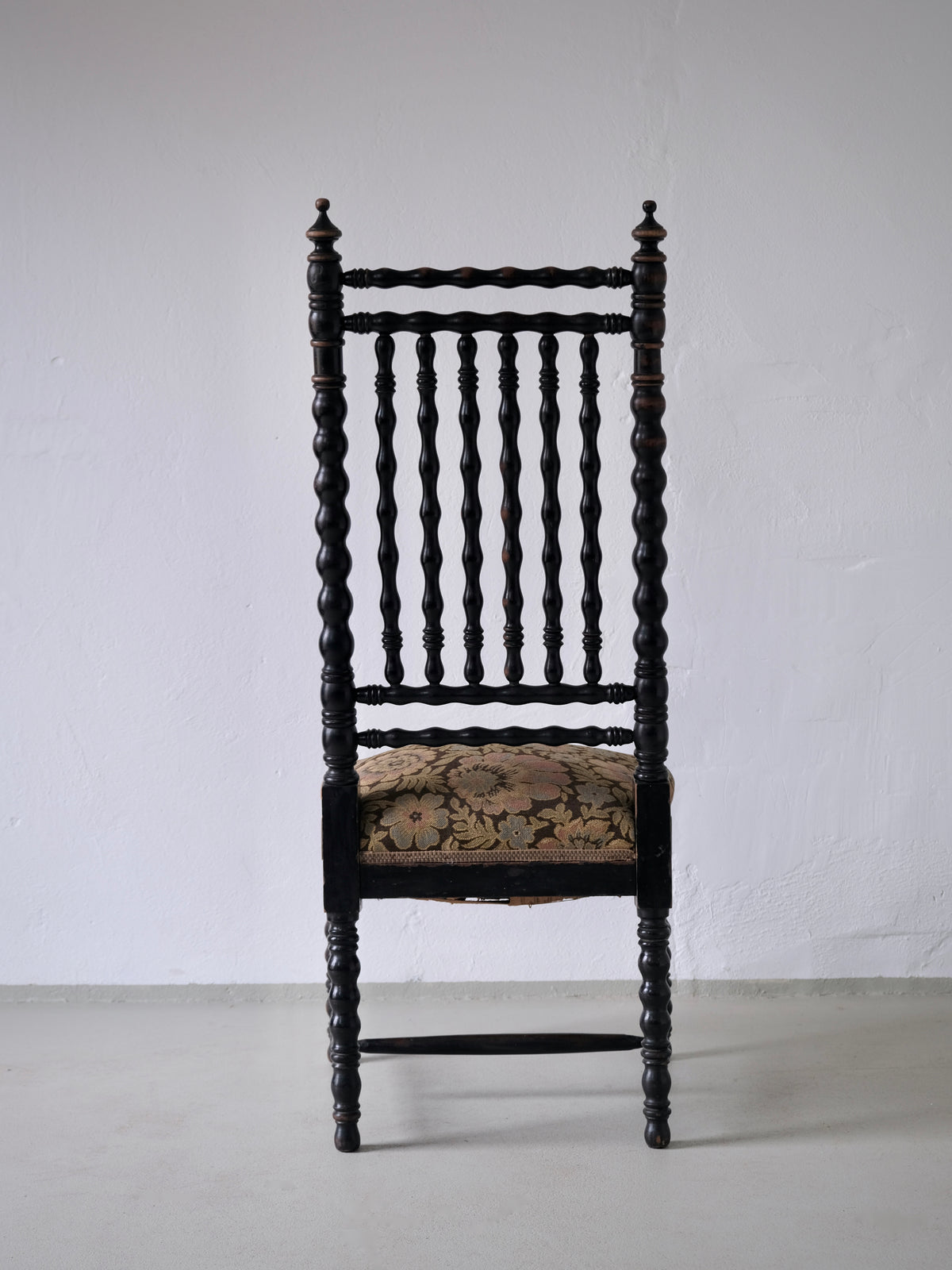 Antique French oak bobbin chair high back spindle detail 1850s