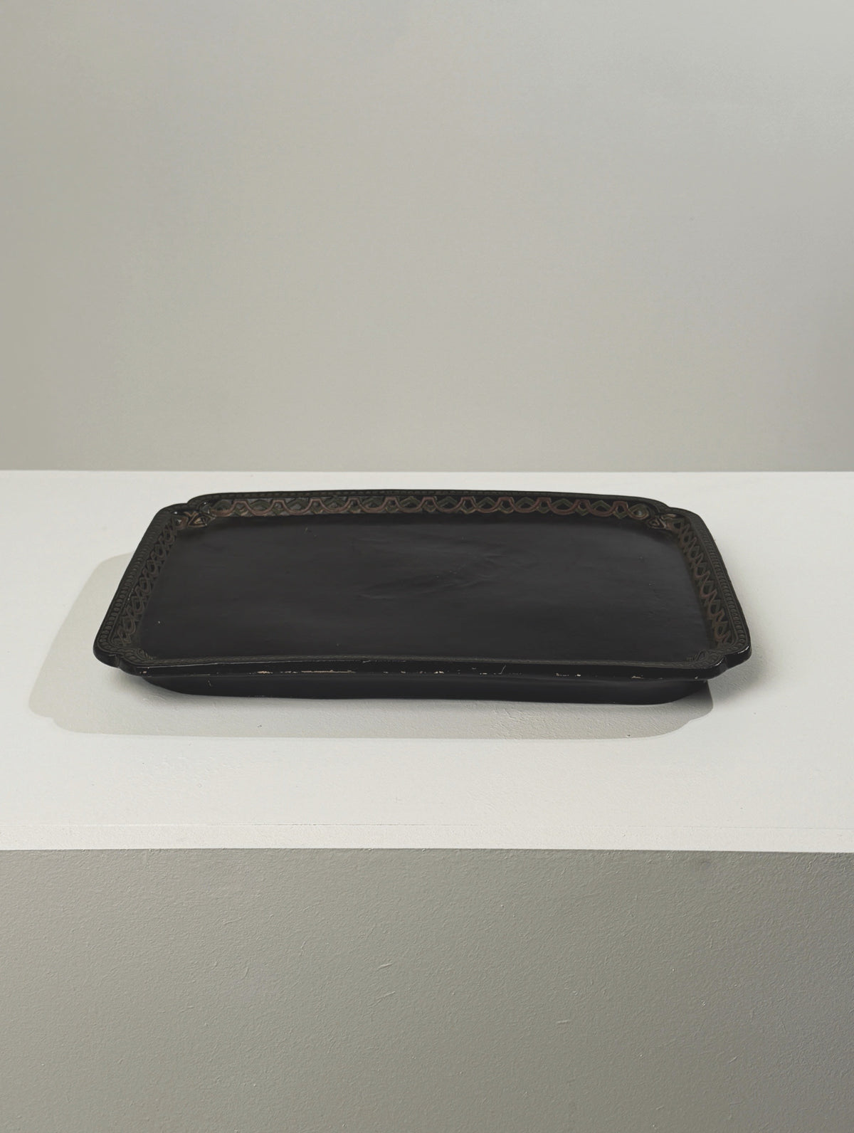 Rectangular Decorative Tray by Wilhelm Schiller & Sons, Bohemia, circa 1900 — top view on white display surface