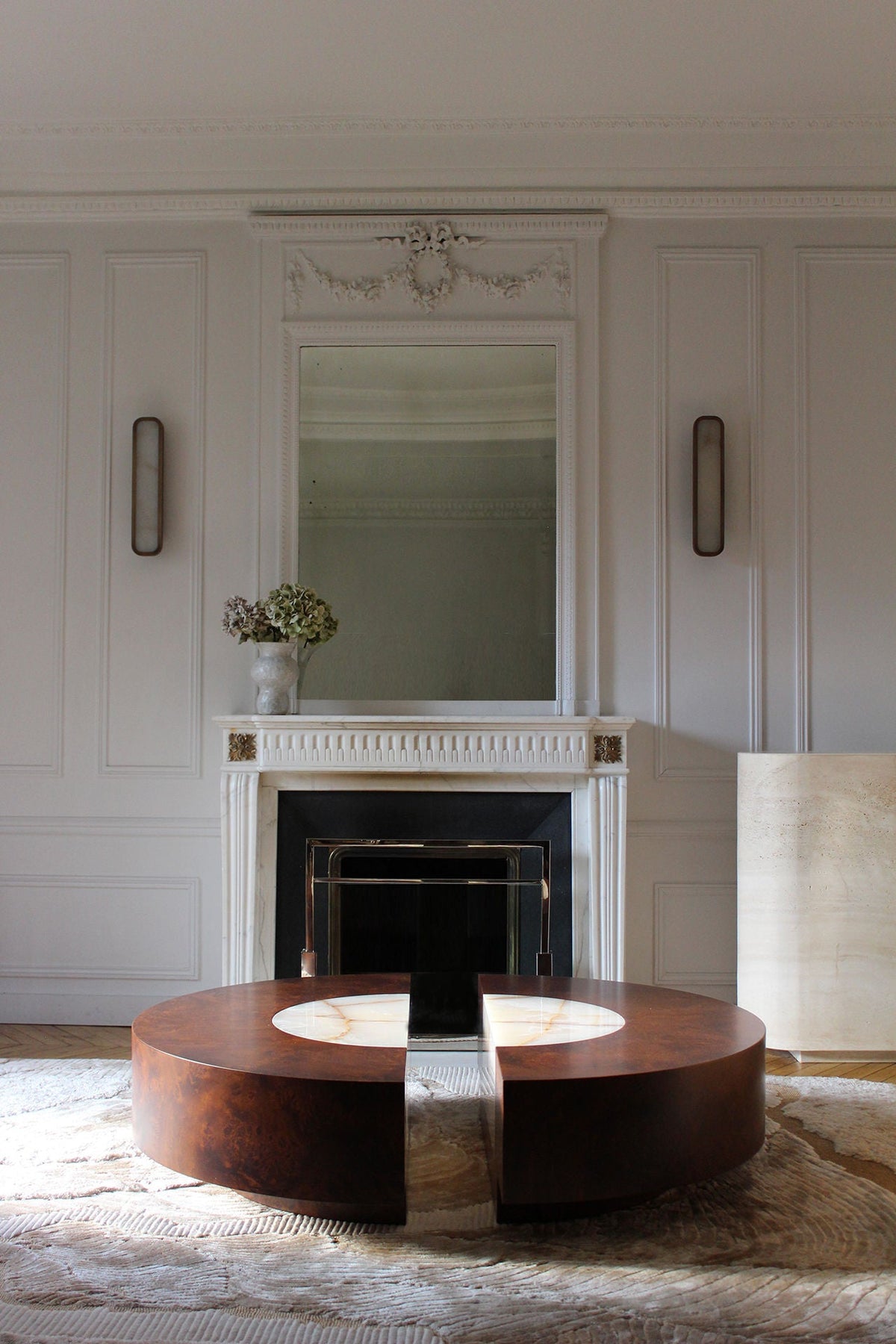 'Baci' Round Wood and Shell Onyx Table — side angle