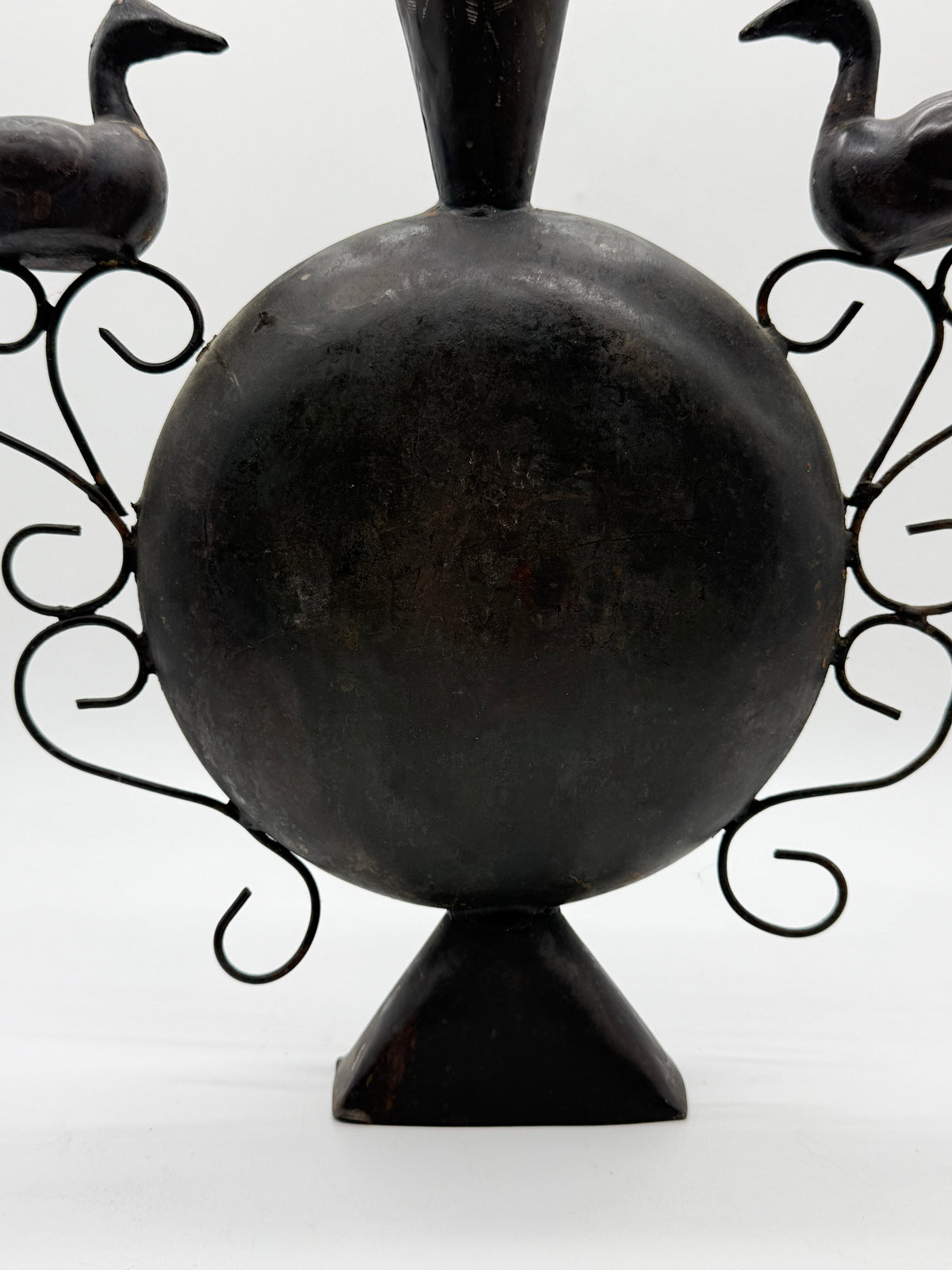 Bird-Motif Wrought Metal Vase, Handcrafted, 1960s — lifestyle setting