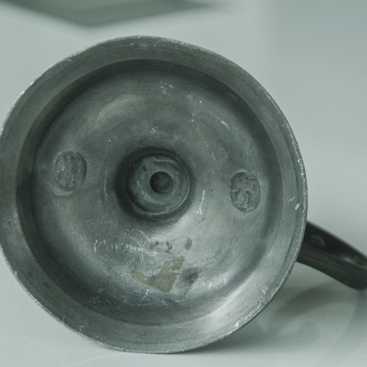 Pewter Candlestick — close-up