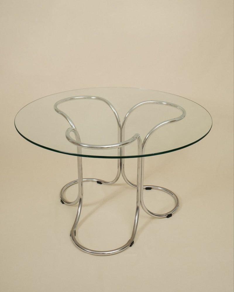 Giotto Stoppino Round Glass and Chrome Dining Table, Italy, 1970s by Truffe Studio | The Oblist