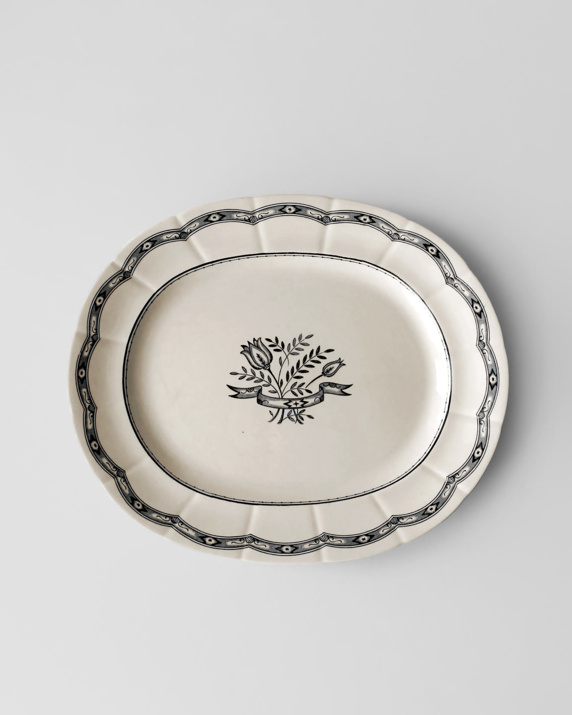 Vintage Gustavsberg oval ceramic serving platter with floral motif