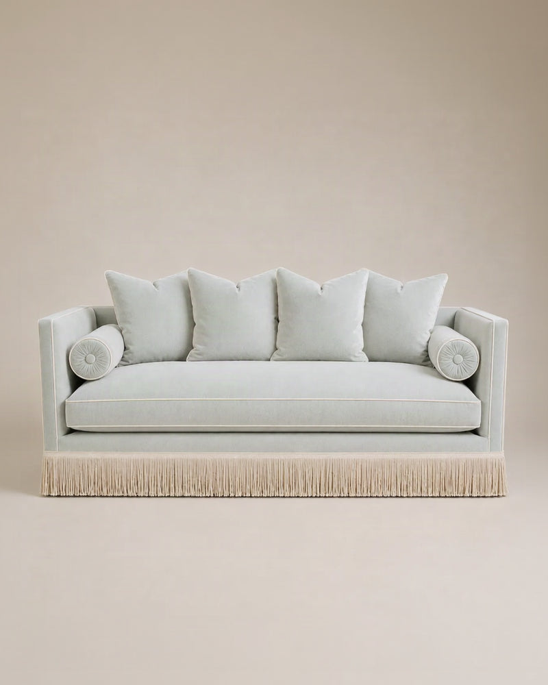 Steph Sofa 200 cm - Velvet Seafoam & Ivory Piping - Fringe by RIJD Interior | The Oblist