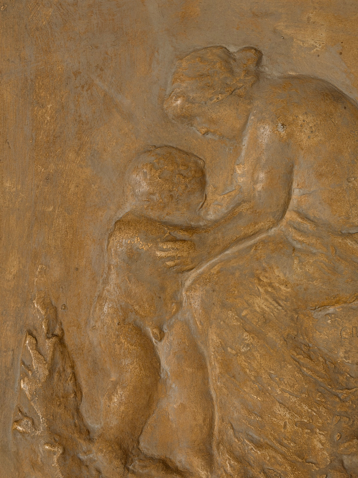 Sculpted plaster relief by Célestin Manalt, France, dated 1920 — detail view