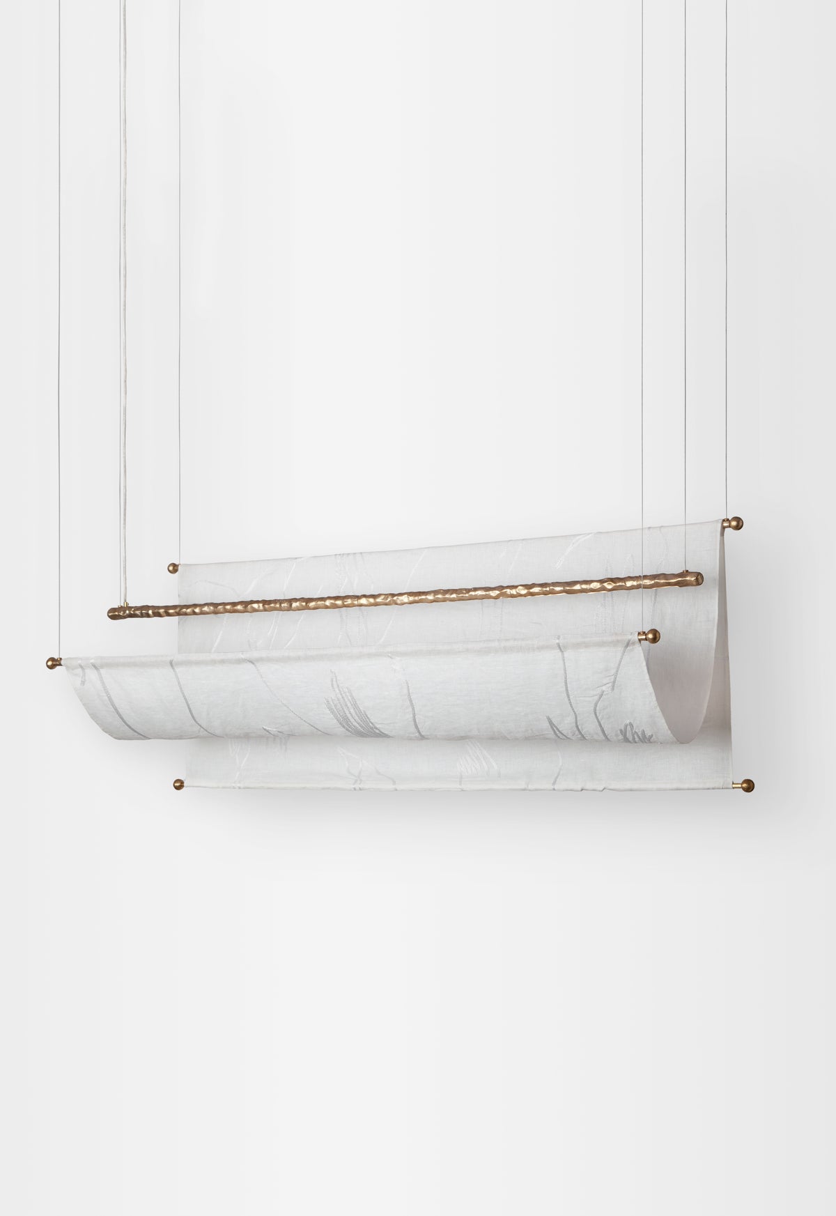 Aria Ceiling — side view of fabric shade with brass accents