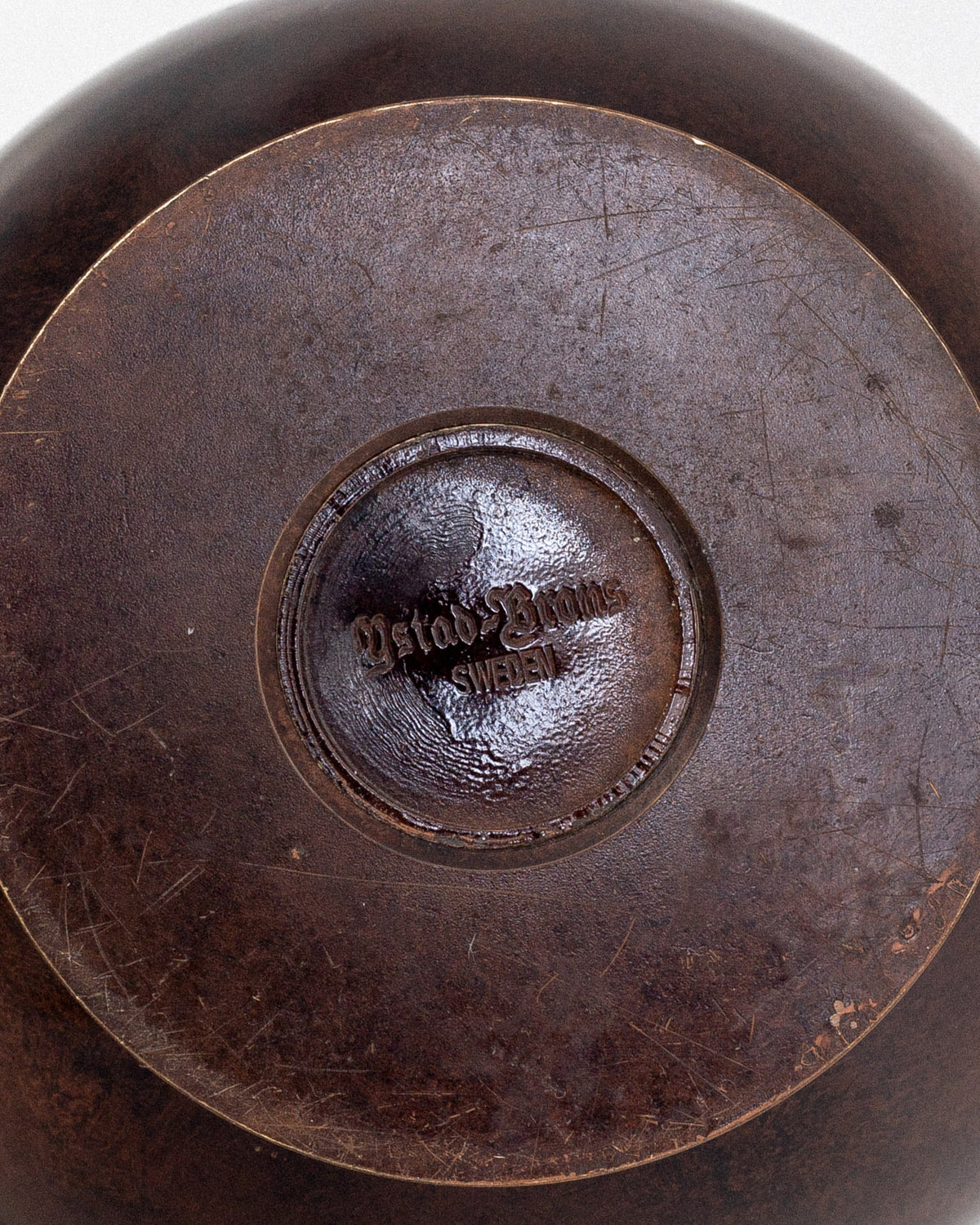 Graceful Art Deco Vase by Ystad-Metall, Sweden, 1930s — bottom view showing embossed logo detail