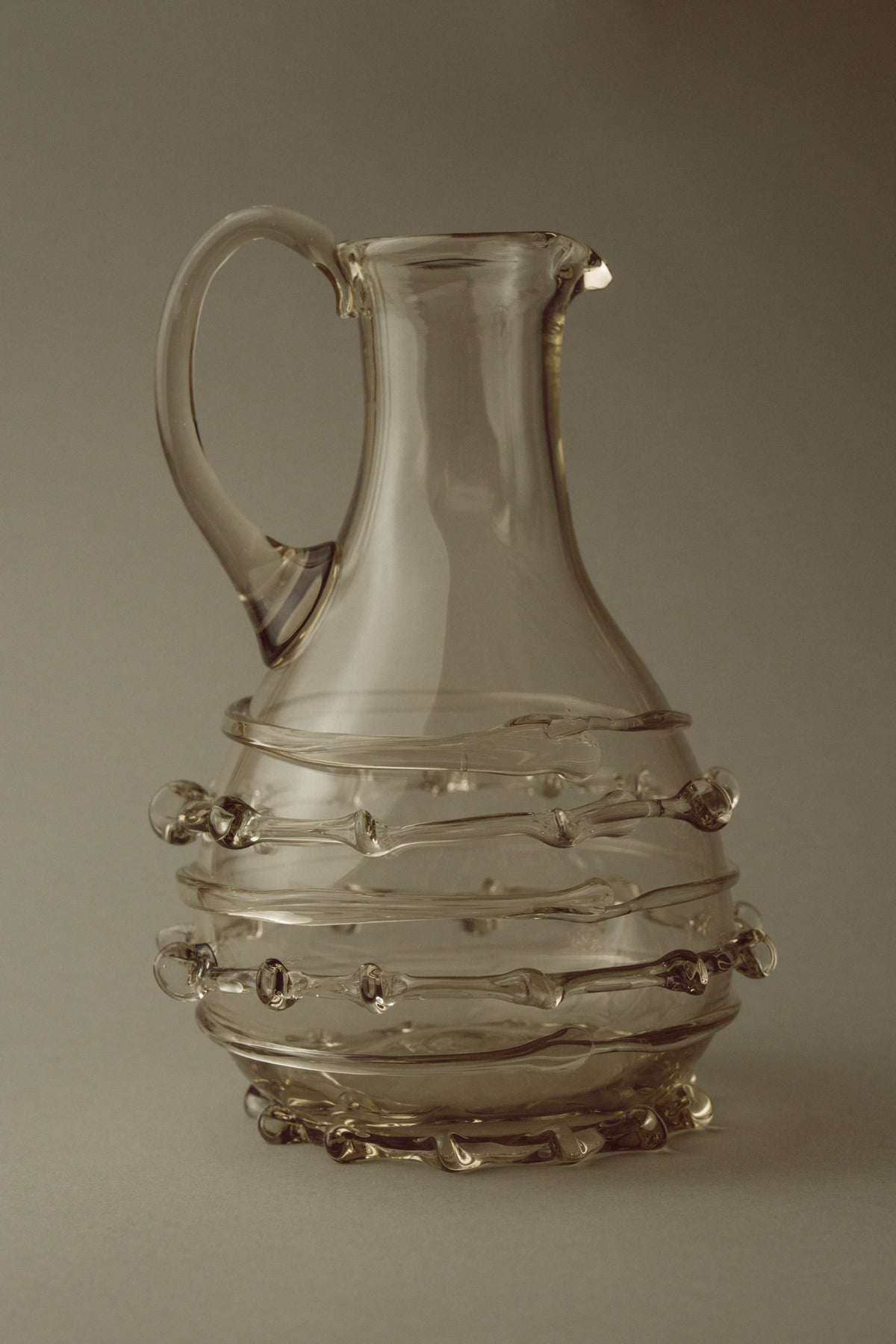 Contemporary Carafes in Glass with ornaments - Mouthblown Collection — side view highlighting clear glass and decorative deta