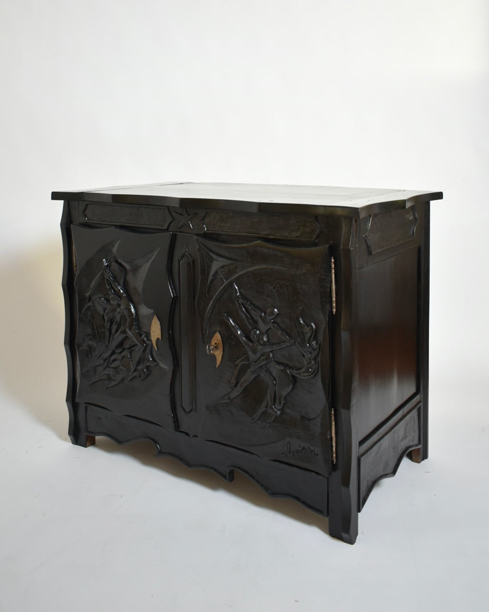 Johnny Ludécher Brutalist Cabinet, 1950s — front view with dark wood finish