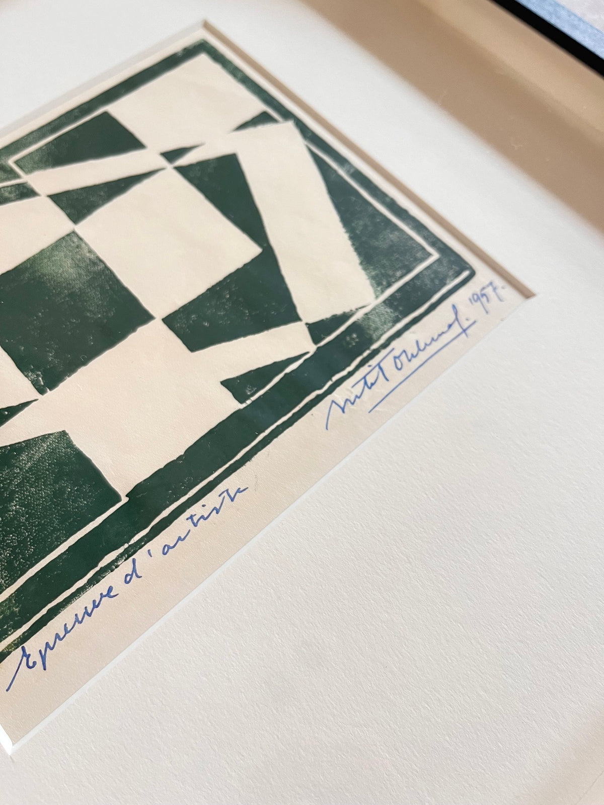 Midcentury Silkscreen Print in Dark Green by B. Ohlund — detail view