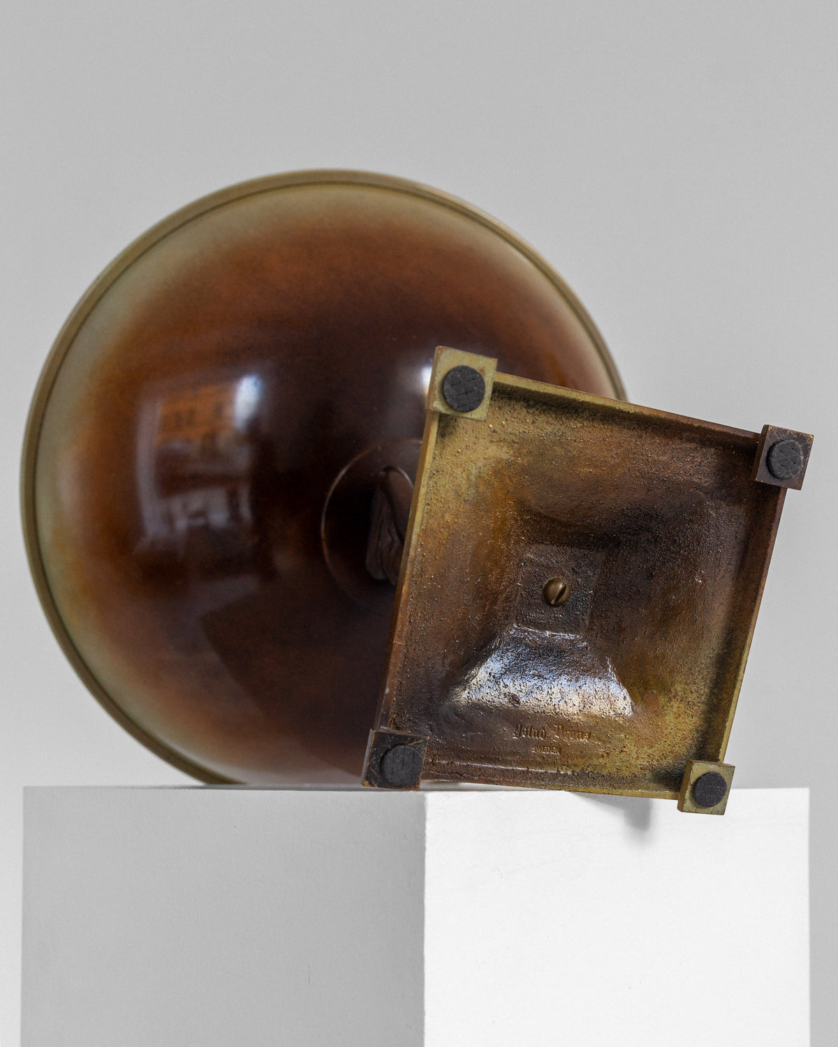 Art Deco bronze bowl interior view showing golden patina finish
