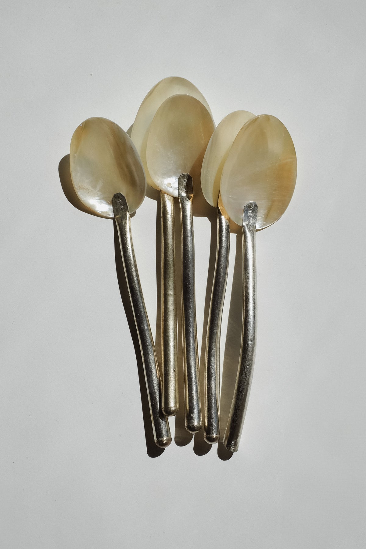 Set of 5 Handmade Mother of Pearl Shell Spoons — close-up