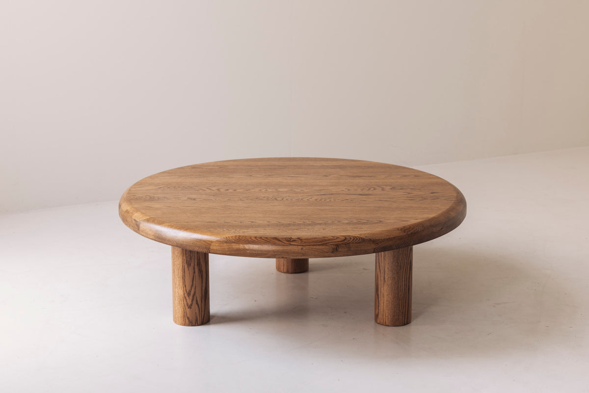 Sculptural Round Coffee Table in Solid Oak, France 1960s — additional view