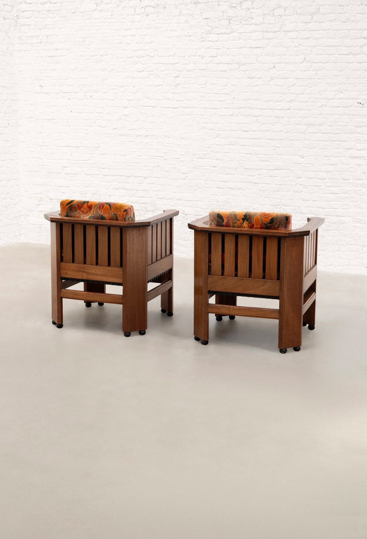 Pair of Amsterdam School Walnut Armchairs, Netherlands, c. 1930 — close-up