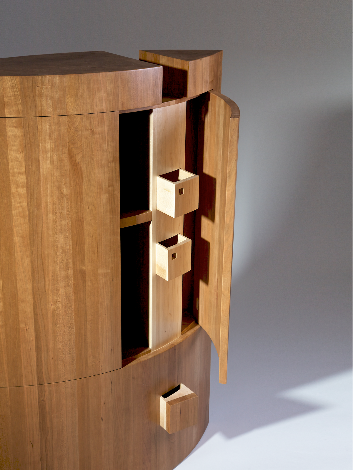 ARound Memory Cabinet — open view showing wooden drawers and interior