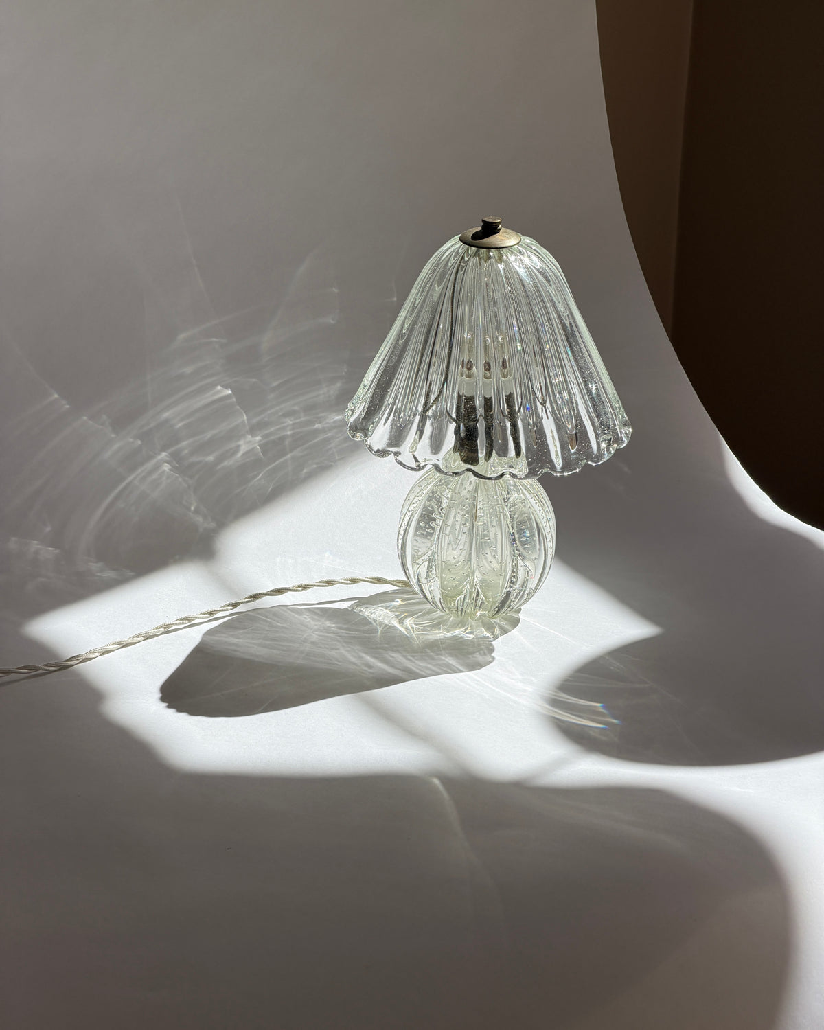 Vintage clear Murano glass table lamp — side angle