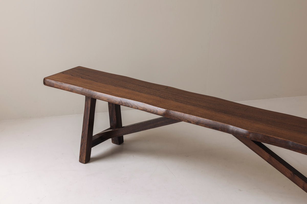 Sculptural Bench in Solid Elm by Aranjou, France, 1960s — detail view