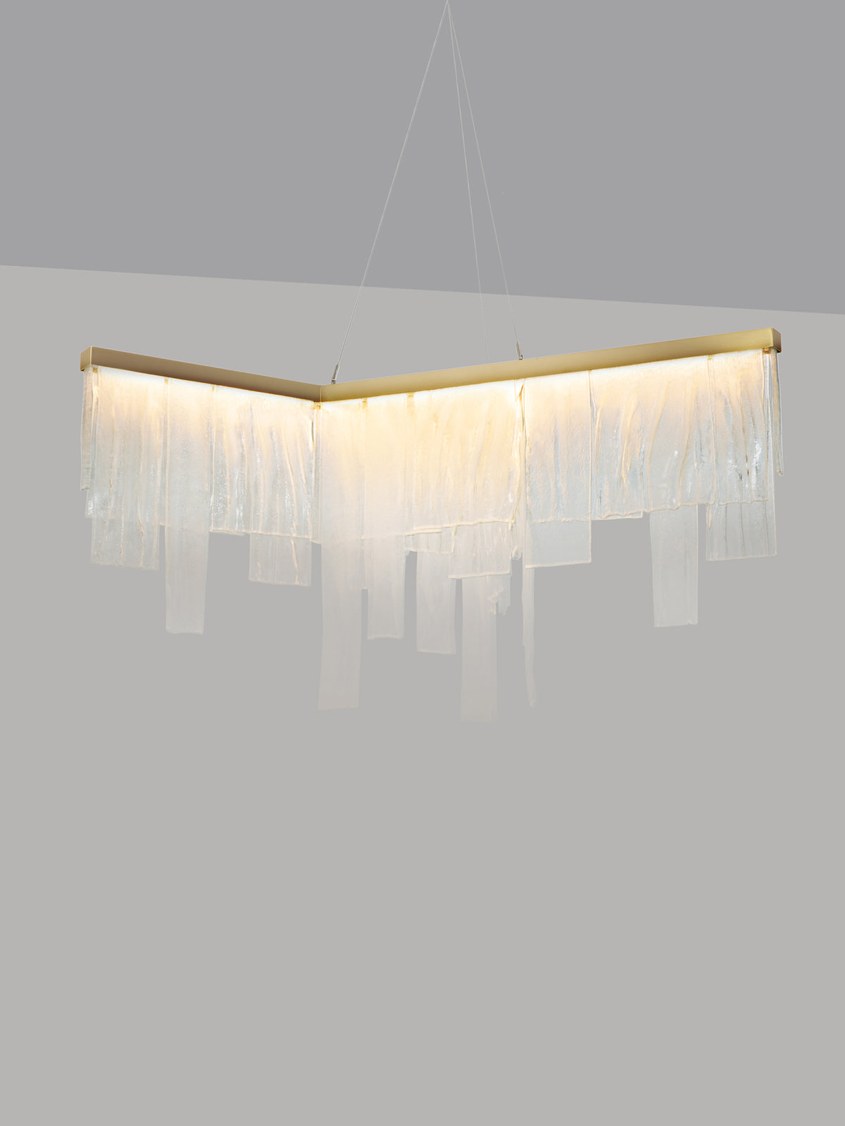 CASCATA Chandelier With Ceiling Rose — back view highlighting translucent glass panels