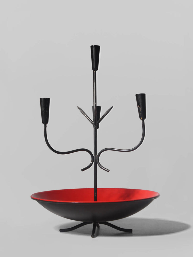 Gunnar Ander Mid-Century Vibrant Red And Black Candelabra, Ystad Metall by Vintage Stories | The Oblist