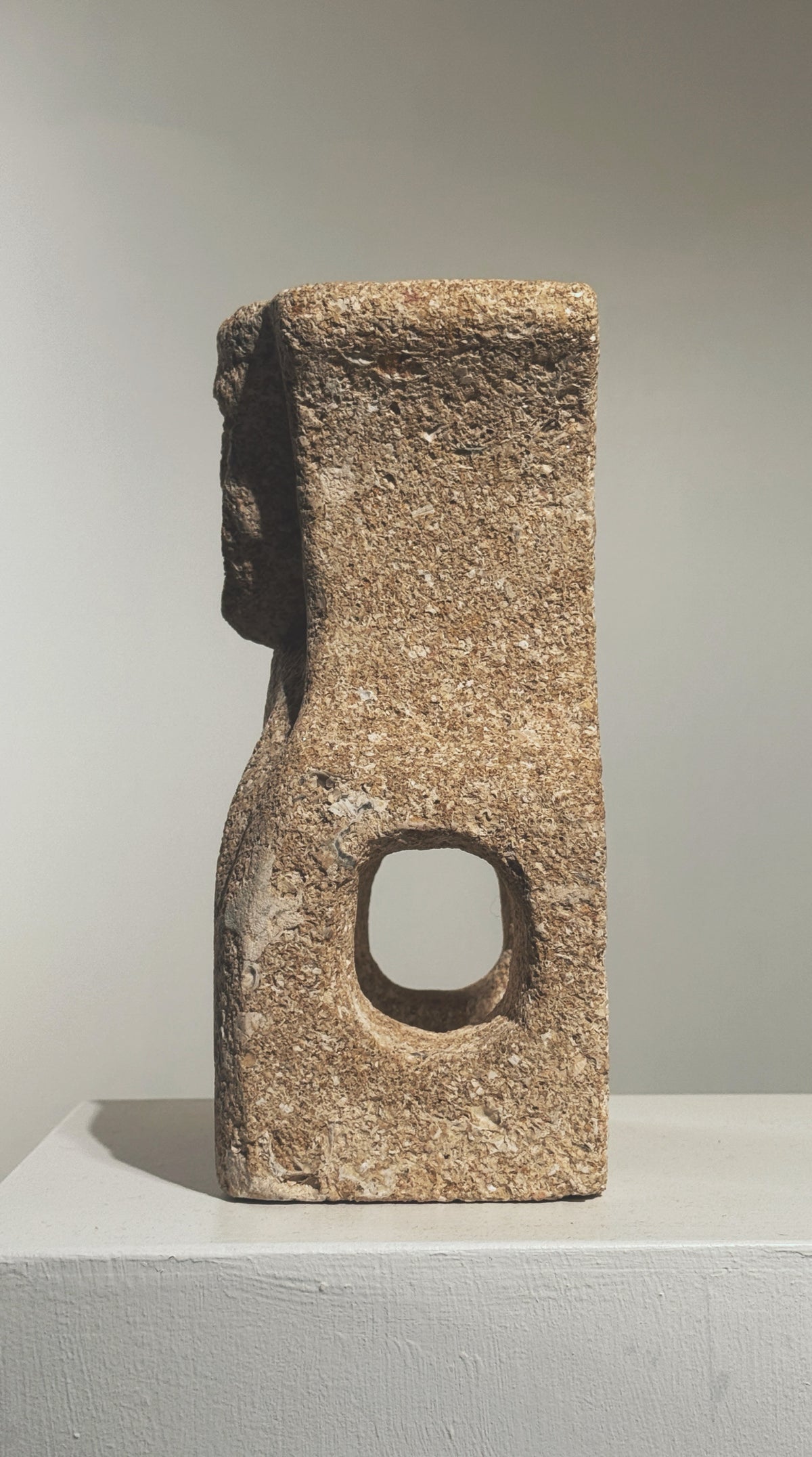 Anthropomorphic stone totem sculpture detail view Albert Tormos