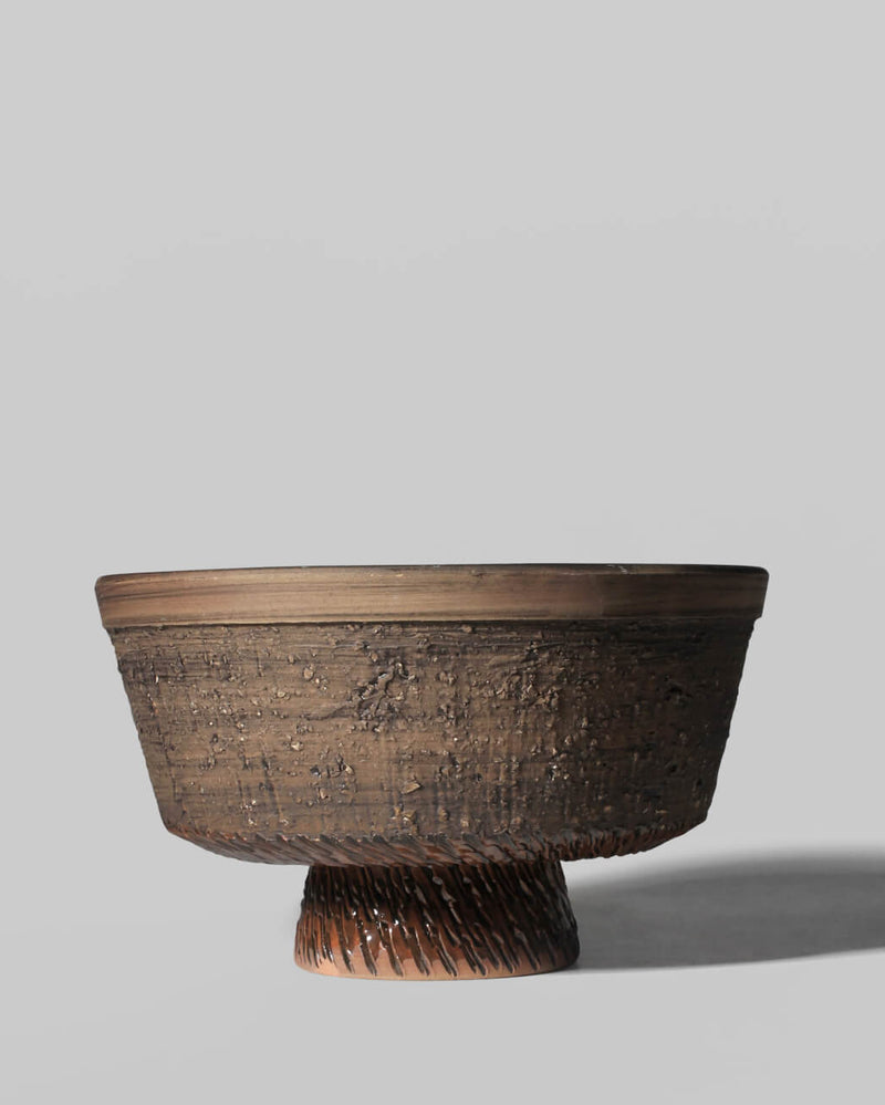 Textured And Glossy Glaze Ceramic Pedestal Bowl From Tilgmans, Sweden, 1960s by Vintage Stories | The Oblist