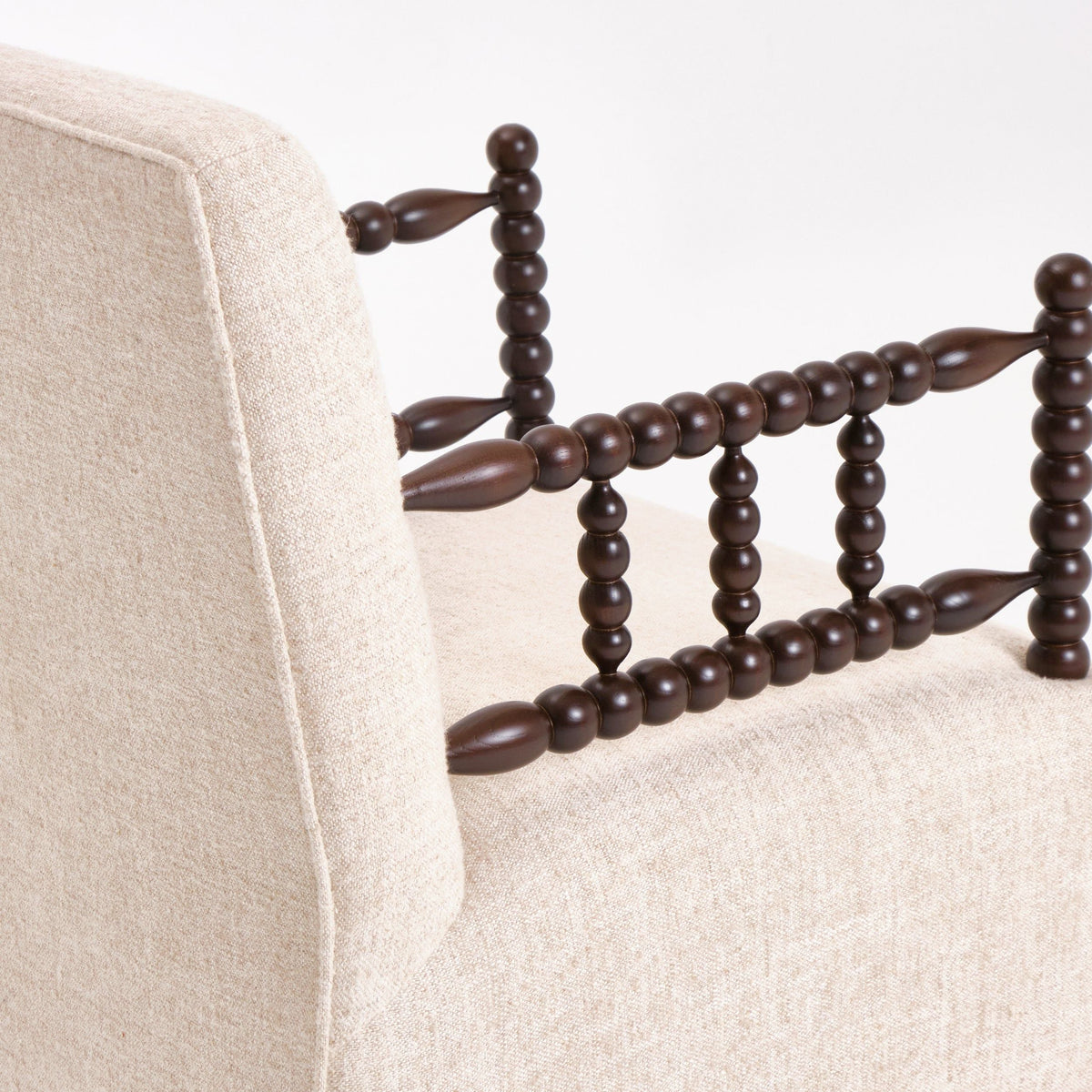 Bolha Lounge Chair — top view of beige fabric with wooden accents