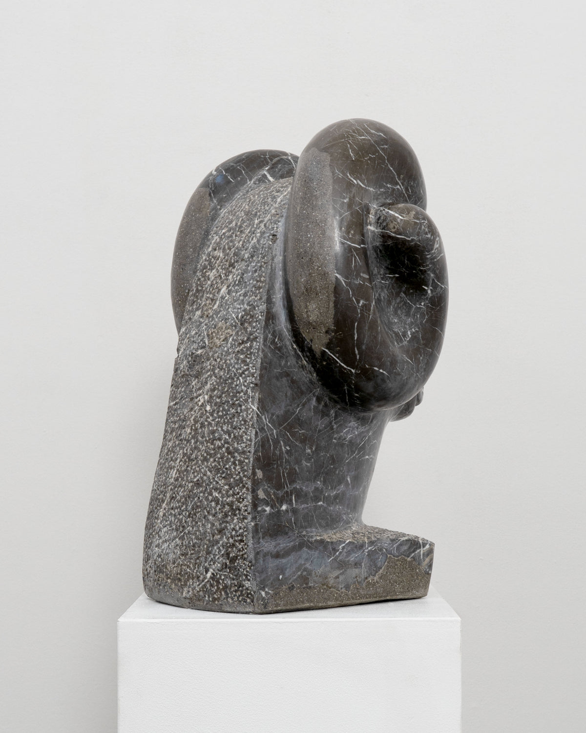 Large Vintage Marble Rams Head Sculpture — side angle showing dark marble texture