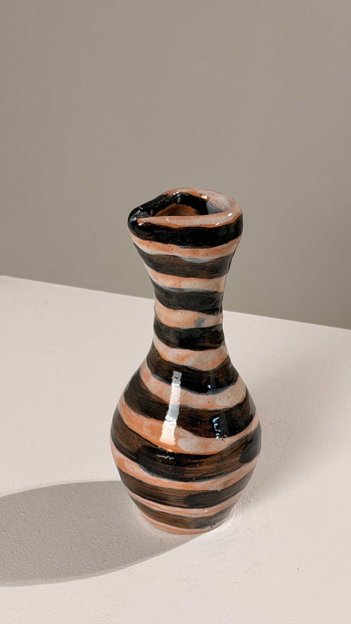 Glazed Terracotta Vase, circa 1960 — side angle with striped pattern