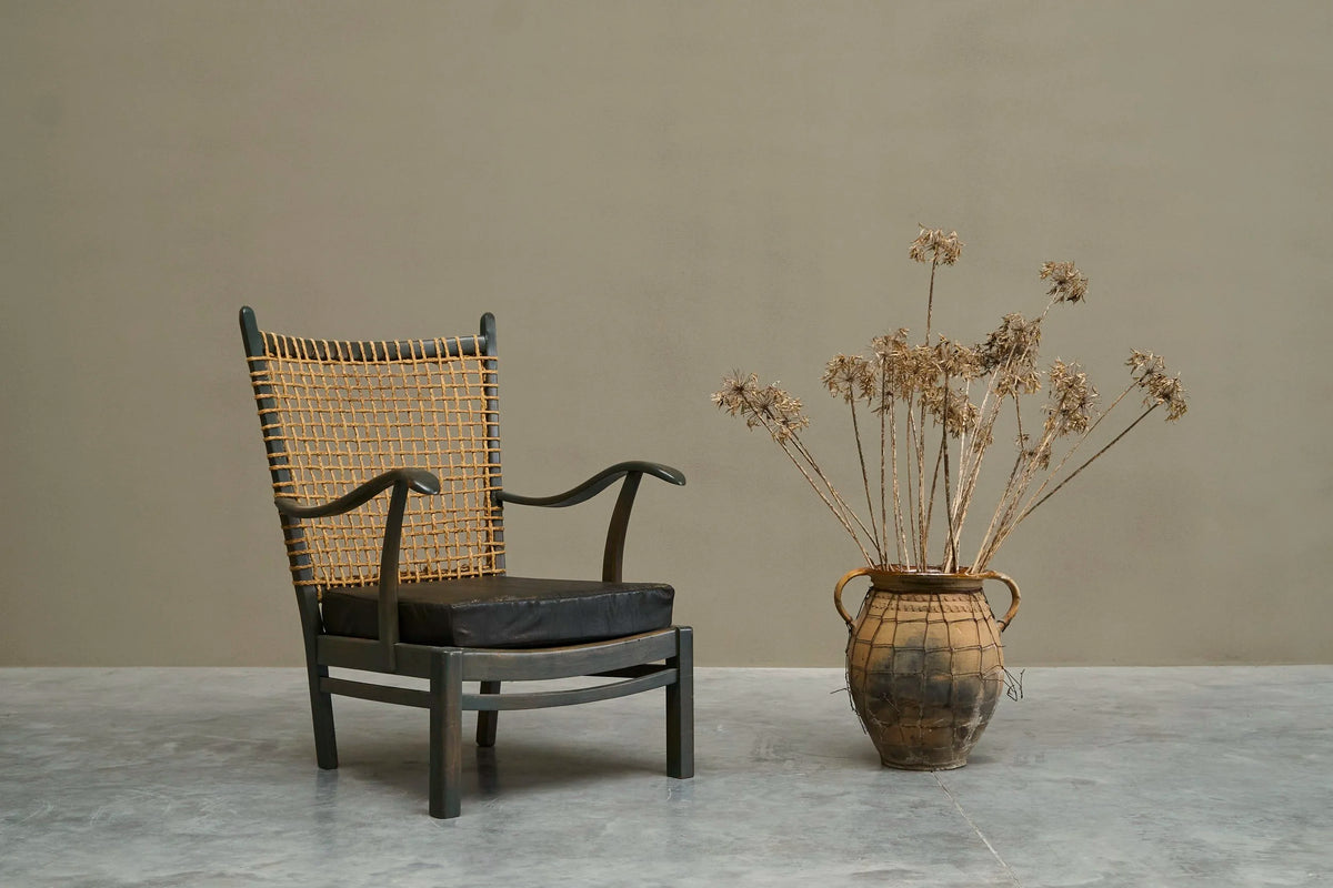 Bas van Pelt Lounge Chair in Solid Wood and Rope, The Netherlands, 1940s — side angle