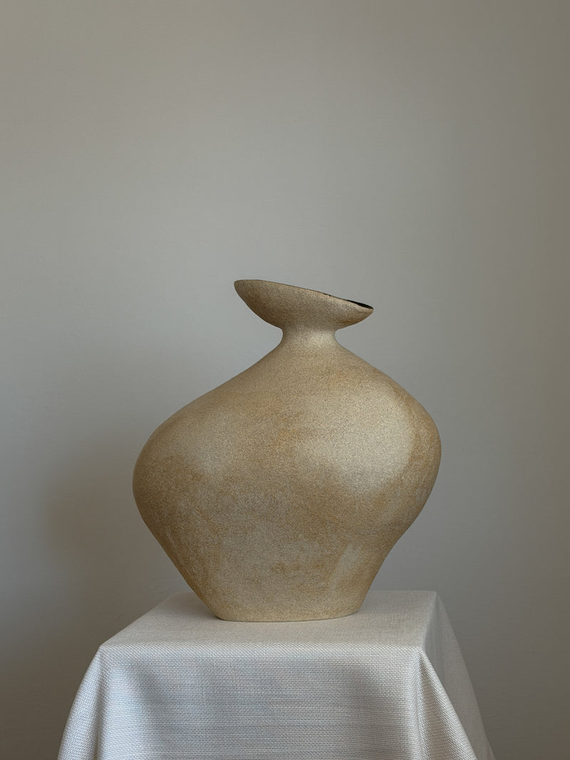 Asymmetric Vase in Ceramic and Stone | Wabi-sabi Sculptural Vase — side angle