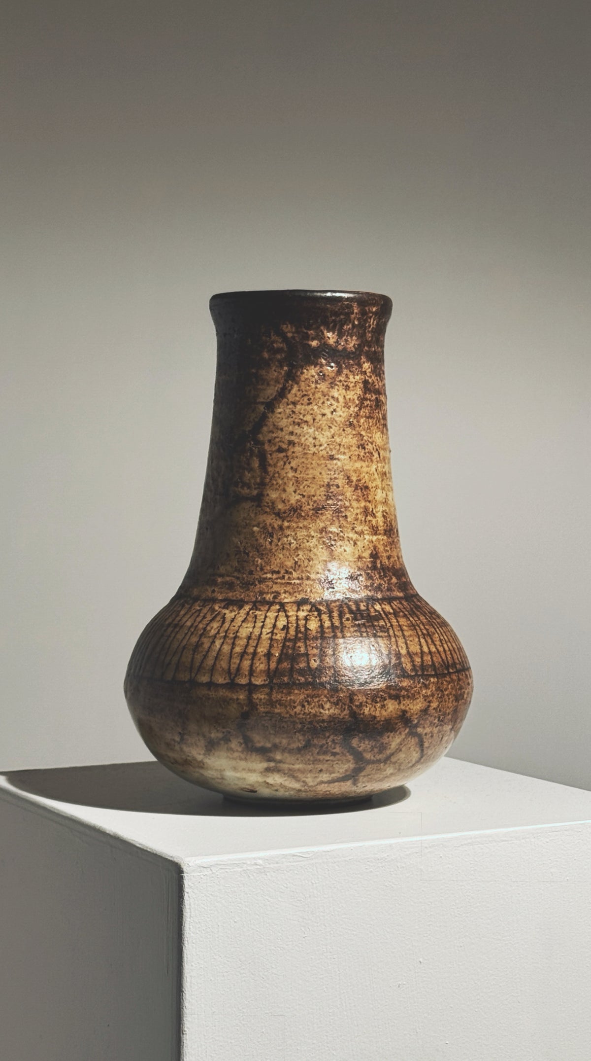 Textured brown stoneware vase by Jacques Pouchain, France 1960s