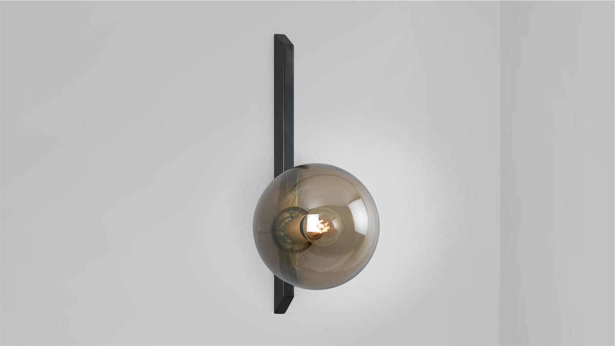 GAIA Wall Tall - Flush — side view of smoky glass and black metal