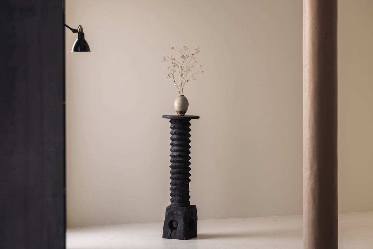 Antique French wine press screw pedestal in burned oak, 19th century. by Modern Living | The Oblist