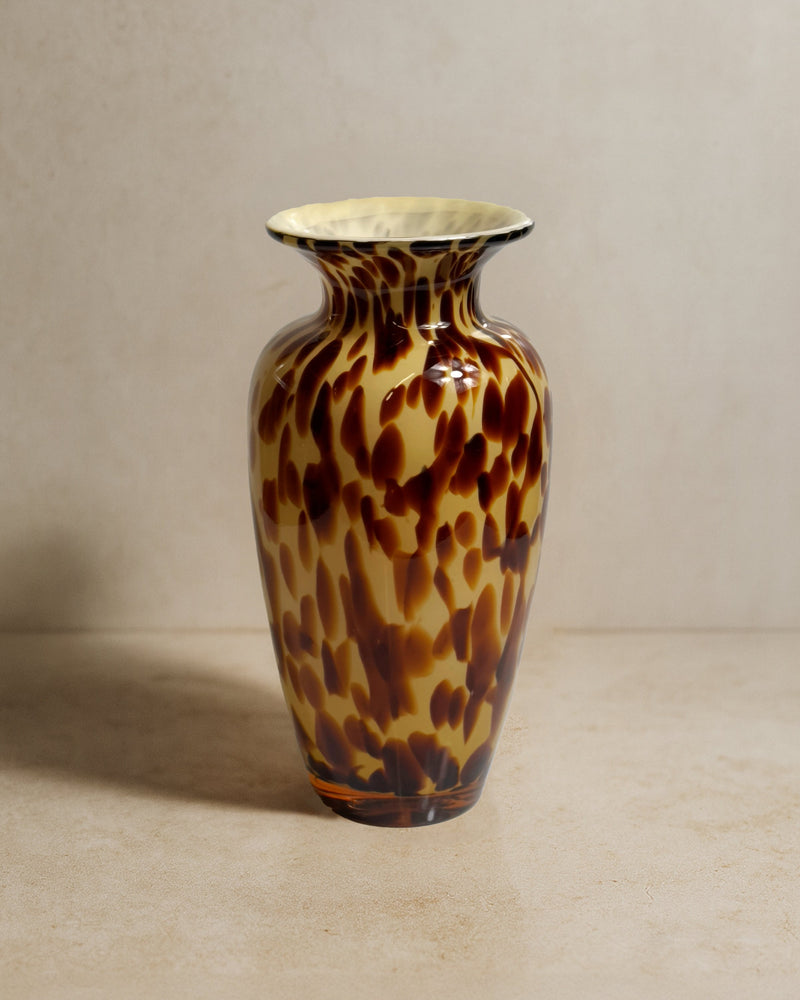 Light brown Murano glass vase with tortoise shell pattern