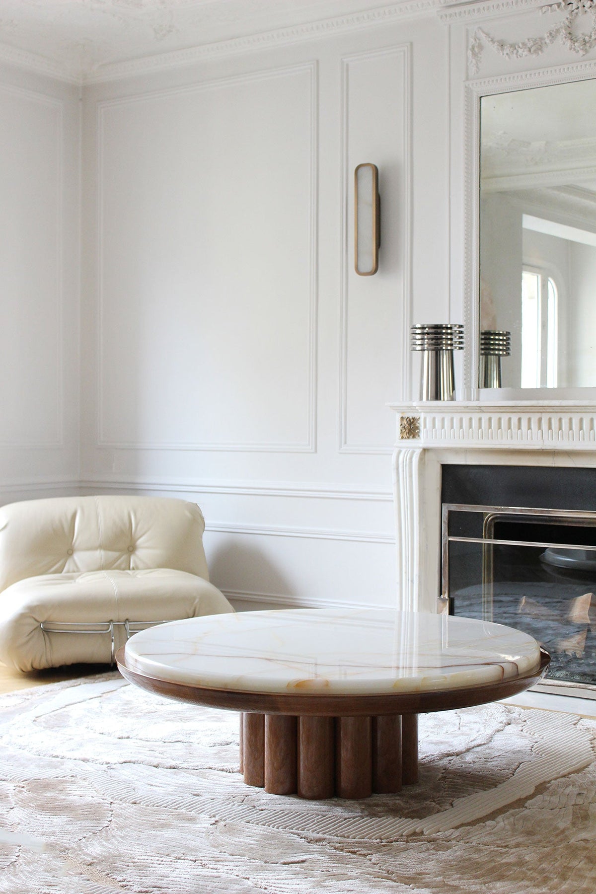Edoni Wood and Shell Onyx Coffee Table — lifestyle setting
