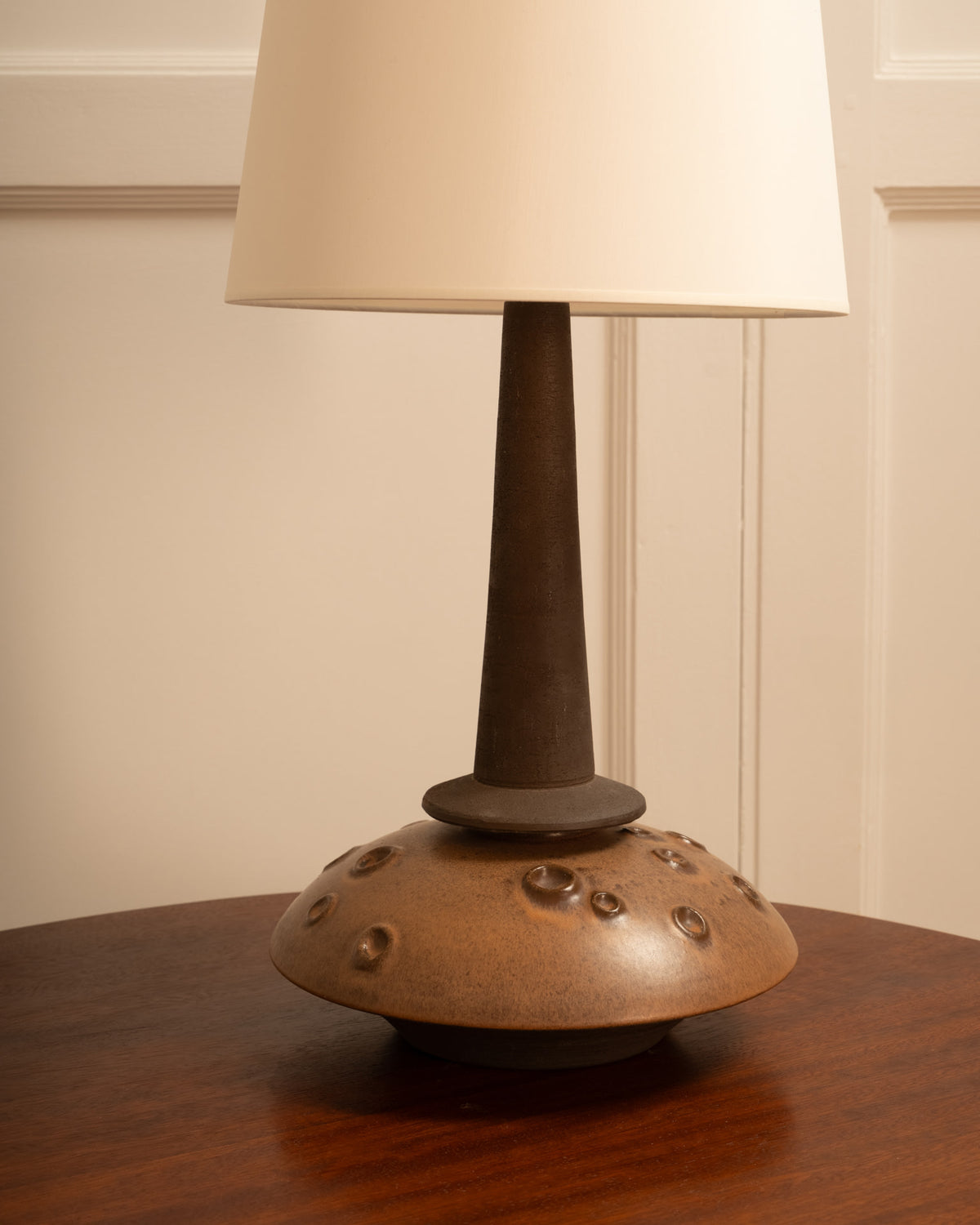 Danish ceramic table lamp with dome base and conical neck from 1970s