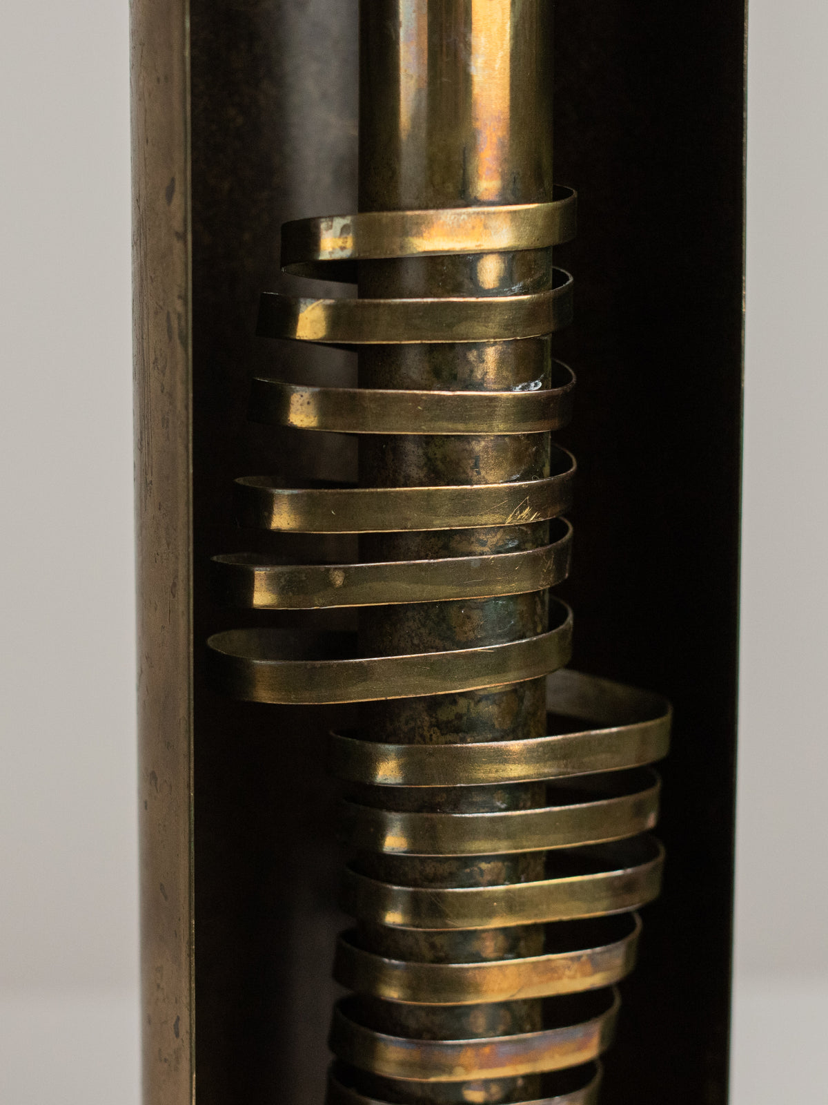 Brutalist Metal Candle Holder- Czesław Palczewski, 1970s Mid Century Modern — close-up of spiral metal detail